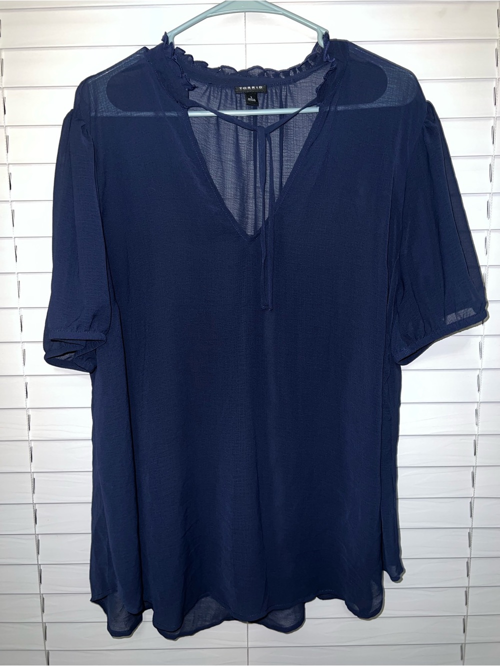 Torrid Navy Short-Sleeve V-Neck Blouse